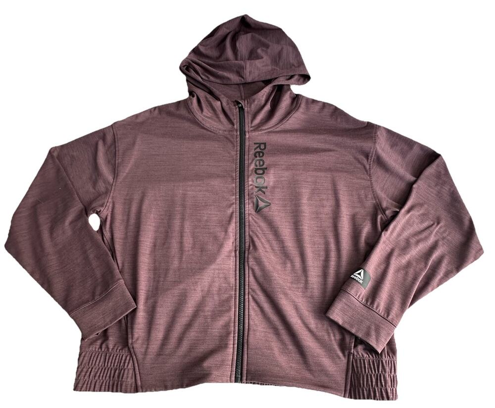 Reebok Women’s Purple Full Zip Hoodie Sweater Logo Long Sleeve Athleisure Large